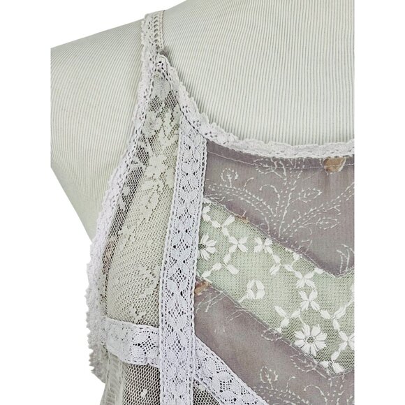 Free People Layered Floral Paisley Lace Lavender Tie Sides Relaxed Top Fairycore - Picture 3 of 16